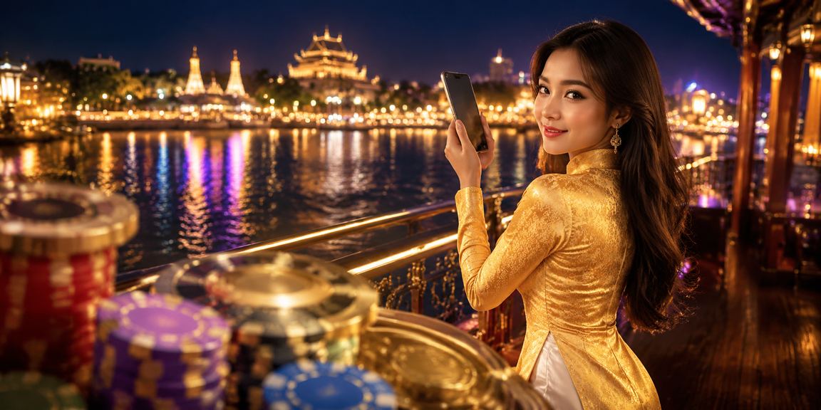 Người dùng tại Huế trải nghiệm casino trực tuyến trên điện thoại với trang phục áo dài truyền thống
